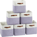 FinishingBo Cube Storage Baskets 6 Pack, 11x11 inch Cube Storage Bins with Leather Handles for Shelf Closet (White/ Purple)