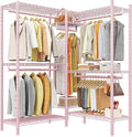 Raybee Clothes Rack, Clothing Racks for Hanging Clothes, L Shaped Clothing Rack for Corner 900LBS Heavy Duty Clothes Rack Gar