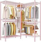 Raybee Clothes Rack, Clothing Racks for Hanging Clothes, L Shaped Clothing Rack for Corner 900LBS Heavy Duty Clothes Rack Gar
