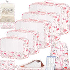BAGAIL 9 Set Packing Cubes with Packing List Luggage Packing Organizers for Travel Accessories (Flamingo)