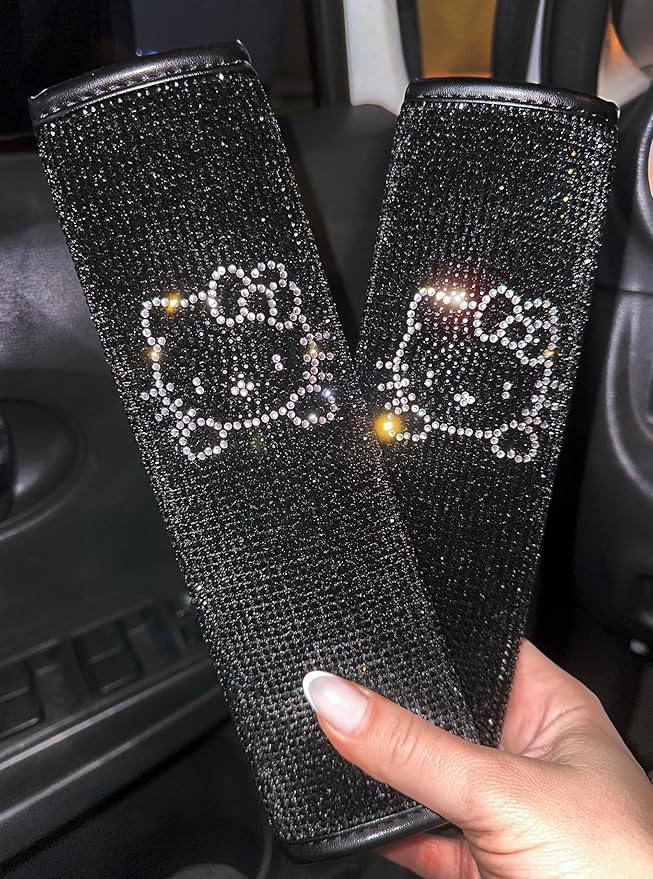 Fashion Car Ultra Bling Steering Wheel Cover with Sparkly Diamond Rhinestones, Gorgeous Accessory with Anti Slip Lining Extra Bling Especially Shiny Cat Exotic Universal (Black Cat Silver)