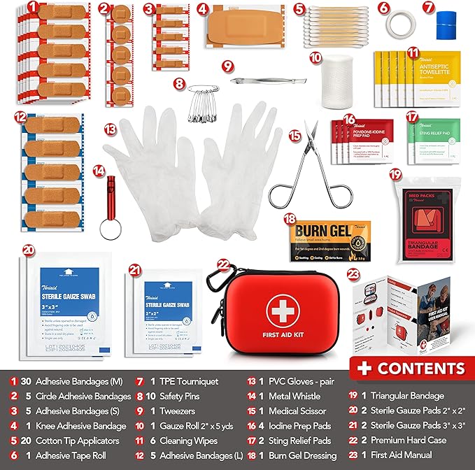Mini First Aid Kit, 100 Pieces Water-Resistant Hard Shell Small Case - Perfect for Travel, Outdoor, Home, Office, Camping, Hi