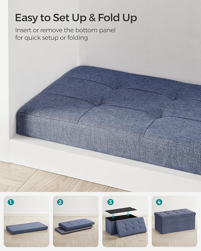 SONGMICS Mazie Collection - 30 Inches Folding Storage Ottoman Bench, Ottoman Foot Rest, End of Bed Bench, Storage Chest, Load