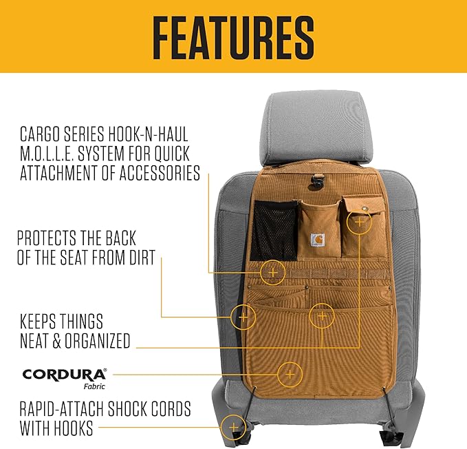 Carhartt Universal Nylon Duck Automotive Seat Back Organizer, Organization for Work and Kids, Carhartt Brown
