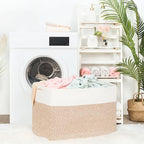 MINTWOOD Design 112L Extra Large Blanket Basket Holder Living Room, 25"x17"x16" Rectangle Rope Woven Storage Basket with Hand