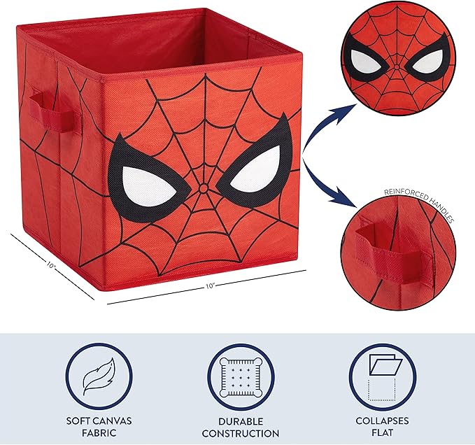 Idea Nuova Marvel Spiderman Collapsible Storage Cubes, Set of 2, 10"x10",Spiderman/Red