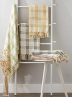 DII Modern Farmhouse Plaid Collection Cotton Fringe Throw Blanket, 50x60, White/French Blue