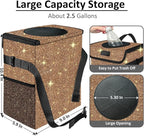 Cute Mini Car Trash Bag with Lid, Glitter Garbage Can Bin Hanging for Back/Front Seat/Console, Waterproof, Leakproof, 2.5 Gallon, Brown Bling Sparkly