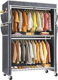 Raybee Clothes Rack with Cover, 45" W Heavy Duty Clothing Racks for Hanging Clothes, Portable Closet with Adjustable Shelves 