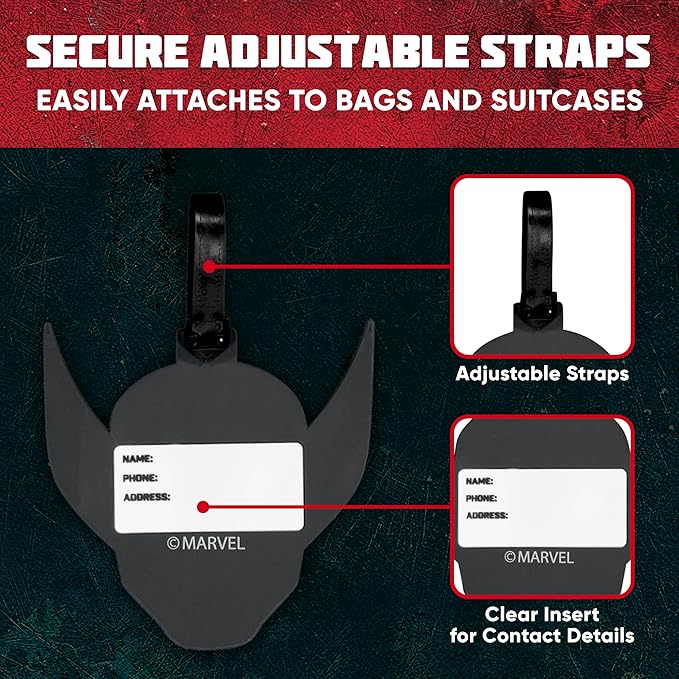 FUL Marvel Deadpool and Wolverine Luggage Tags, 2-Piece PVC Suitcase ID Tag Set with Adjustable Straps, Multi, One Size