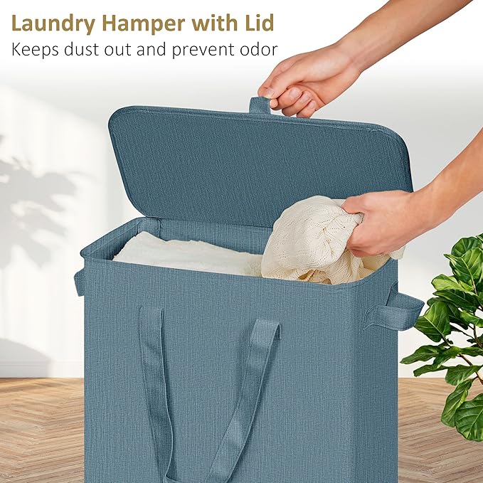 efluky Slim Laundry Basket with Lid, Narrow Laundry Hamper with Handles, Collapsible Dirty Clothes Hamper, Tall Laundry Bin f
