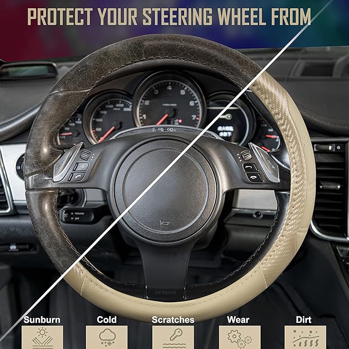CAR PASS Line Rider Microfiber Leather Sporty Steering Wheel Cover Universal Fits for 95% Truck,SUV,Cars, Anti-Slip Safety Co