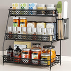 Vintage 3 Tier Spice Rack Organizer for Kitchen Counter, Bathroom Counter Organizer with Bonus Basket, 3 Tier Bathroom Counte