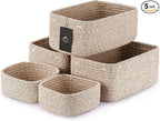 5-Pack Small Woven Rope Storage Baskets – 2 Sizes Organizer Bins for Closet, Shelf, Bookshelf, Nursery, Changing Table, Fabri