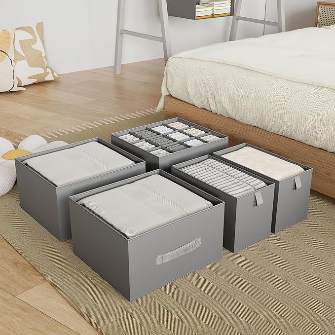 6-Shelves Hanging Closet Organizer with 5 Different Drawers, Foldable Closet Organizers and Storage for Wardrobe, Closet& RV,