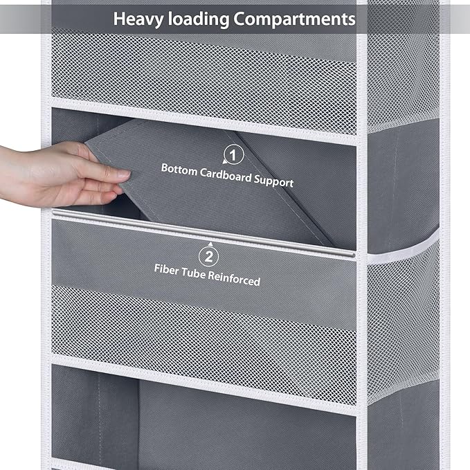 Univivi Over The Door Organizer, 5 Shelf Door Hanging Organizer Nursery Door Storage with 4 Large Compartments and 2 Small PV