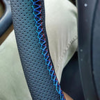 Hand Sewn Black Perforated Ultra-Fine Fiber Leather Steering Wheel Cover, for BMW 228i 230i 320i 328i 330i 335i 340i 428i 430i 435i 440i 525i 535i 550i 640i 650i