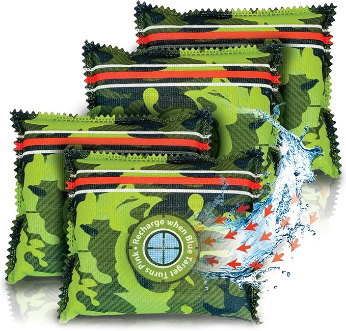 Gun Safe Dehumidifier Camouflage - Rechargeable Desiccant Dehumidifier Bags - Reusable & Absorbs Moisture & Humidity - 4x Pac
