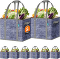 Fab totes Reusable Grocery Bags, Large Foldable Shopping Tote Bags with Reinforced Handles & Hard Bottom,8 Pack,Blue