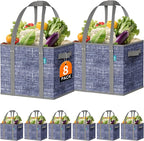 Fab totes Reusable Grocery Bags, Large Foldable Shopping Tote Bags with Reinforced Handles & Hard Bottom,8 Pack,Blue