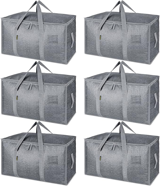 BALEINE 6-Pack Oversized Moving Bags with Reinforced Handles, Heavy-Duty Storage Tote for Clothes, Moving Supplies (Winter Gr