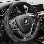 FH Group Universal Fit Genuine Leather Sport Gray Steering Wheel Cover Fits Most Cars, SUVs