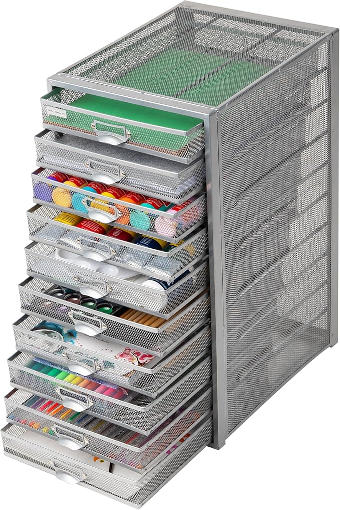 Mind Reader 10-Drawer Desk Organizer for Office Supplies, Crafts, Mail Sorting & More, Metal Mesh, 10.75"L x 14"W x 21.25"H, 