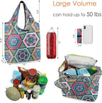 BeeGreen Boho Gifts for Women Geometric Reusable Grocery Bags Mandala Shopping Bags Bulk 6 Pack 50LBS X-Large Foldable-Machine Washable-Heavy Duty Mandana Yoga Gifts