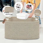 COMFY-HOMI Large Rectangular Blanket Basket, Woven Cotton Rope Baskets for Storage, Laundry Hamper Basket, Storage Bin,Toy Or