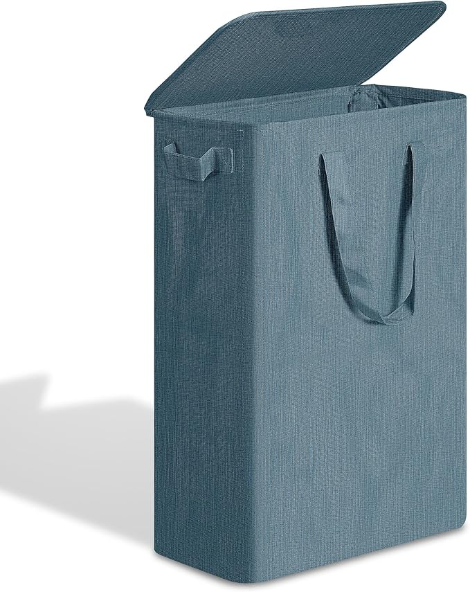 efluky Slim Laundry Basket with Lid, Narrow Laundry Hamper with Handles, Collapsible Dirty Clothes Hamper, Tall Laundry Bin f
