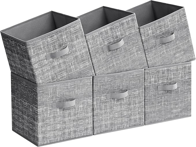 SONGMICS Storage Cubes, 11.8-Inch Non-Woven Fabric Bins with Double Handles, Set of 6, Closet Organizers for Shelves, Foldabl