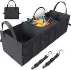 Trunk Organizer, 95L Capacity SUV Trunk Organizer with Cooler, 3 Compartments Heavy Duty Collapsible Car Storage Organizer