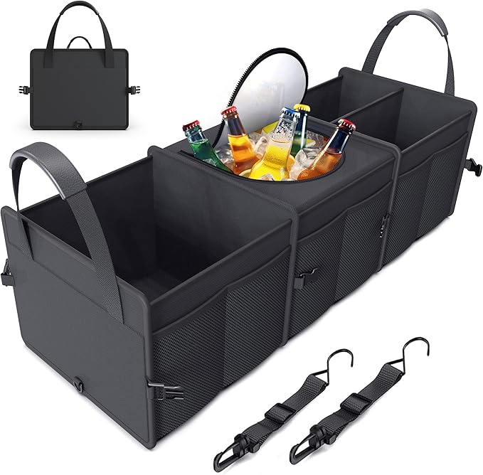 Trunk Organizer, 95L Capacity SUV Trunk Organizer with Cooler, 3 Compartments Heavy Duty Collapsible Car Storage Organizer
