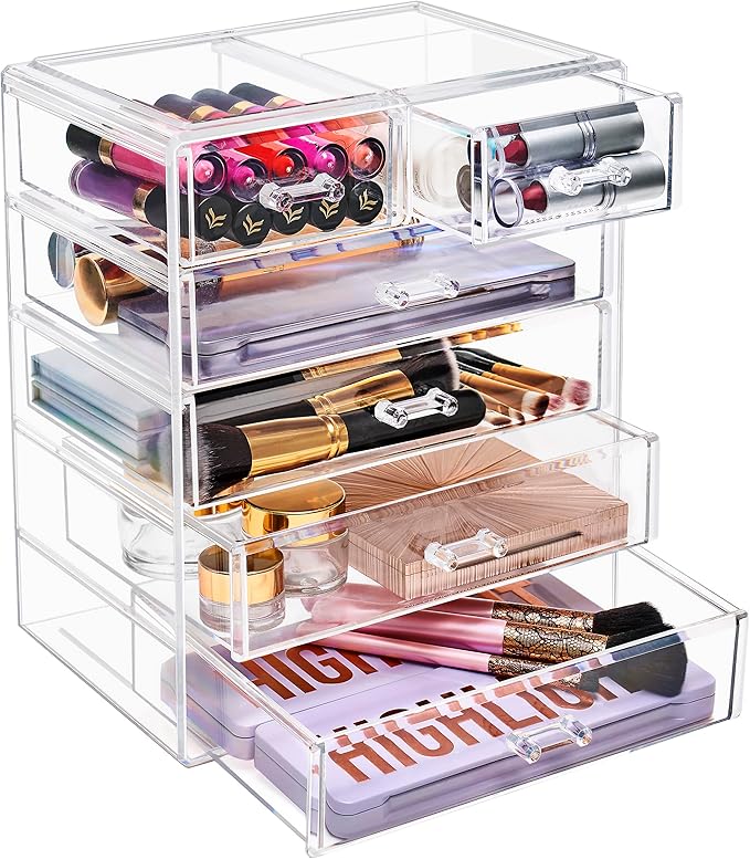 Sorbus Acrylic Makeup Organizer Set, 6-Drawer Vanity & Countertop Cosmetic Storage with Small & Wide Drawers, Clear Makeup St