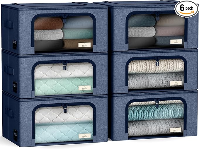 Sorbus Storage Bins with Metal Frame - Stackable & Foldable Clothes Organizer Bags - Oxford Fabric Storage Containers with La