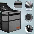 Femuar Car Trash Can Leak Proof Car Trash Bag Waterproof Car Garbage Can with Lid for SUV Front Seat Multipurpose Car Hanging for Headrest Collapsible and Portable with Storage Mesh Pocket, Grey