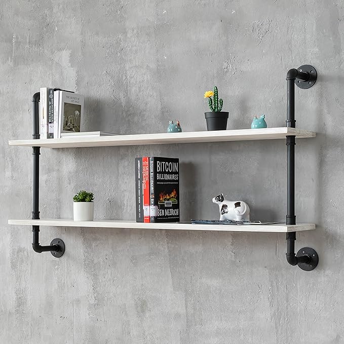 Floating Shelves for Wall Bookshelf Industrial Pipe Shelving Shelves Natural Wood Planks 48 inch Rustic Wall Shelves Hanging 