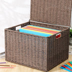 Cinnvoice Extra Large Decorative File Box 18 x 16 x 13 in Wicker Seagrass File Basket Organizer for Letter Legal Size Hand Wo