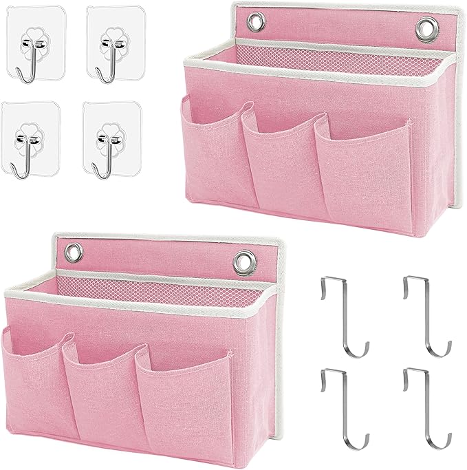 2-Pack Wall Hanging Organizer Bag/Hanging Baskets with Large Mesh Compartment & 3 Pockets，Over the Door Hanging Organizer Spa