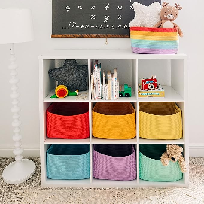 OrganiHaus Red Rainbow Basket - Colorful Woven Storage Basket for Playroom, Nursery & Classroom Decor & Toy Storage, 15x9x10