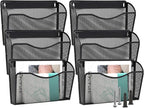 EASEPRES 6 Single Pocket Mesh Hanging File Organizer, Vertical Wall Mounted Magazine File Holder, Mount Basket Mail Paper Doc