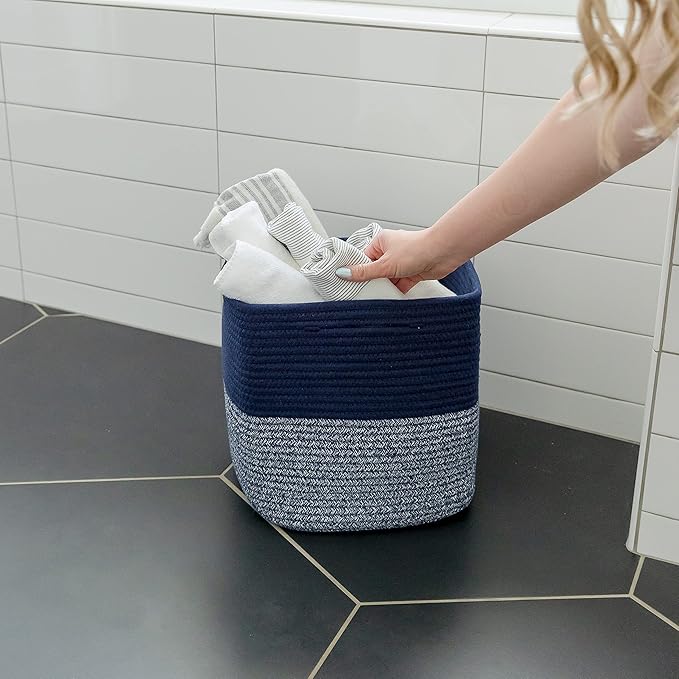 NaturalCozy Storage Cubes 11 Inch Cotton Rope Woven Baskets for Organizing, 3-Pack | Cube Storage Bin | Square Storage Basket