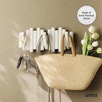 Umbra Picket Wall-Mounted Coat Rack Rail Hook with 5 Retractable Wood Pegs – Modern, Space-Saving Storage Organizer, White