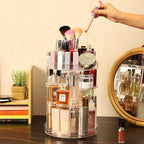 Cq acrylic Rotating Makeup Organizer,Adjustable Spinning Skincare Organizer for Vanity,Countertop,Clear Rotating Perfume Orga
