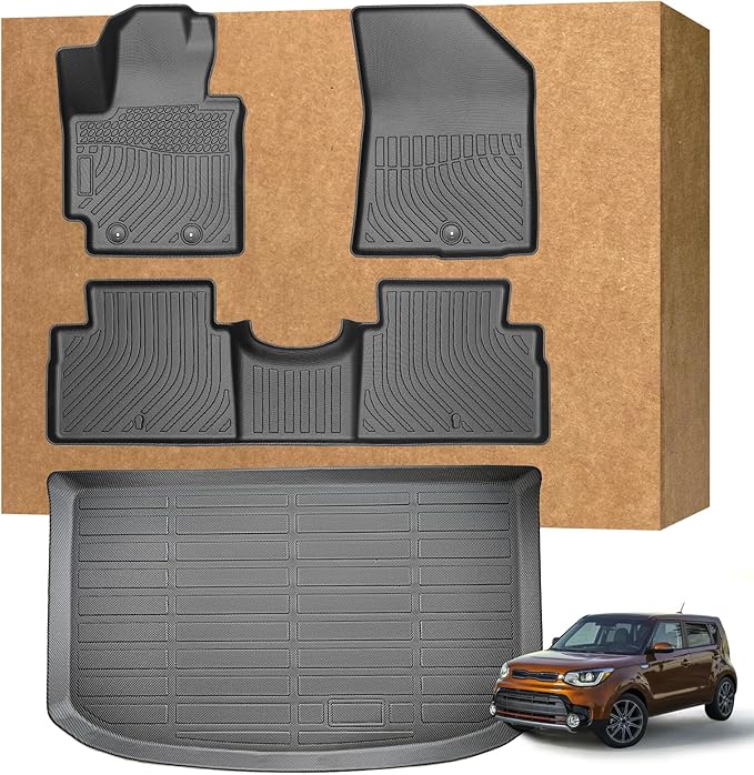 Floor Mats for Kia Soul 2014-2019 (for Base/Plus/Exclaim, Not for Turbo or Hybrid), TPE Waterproof Non-Slip All Weather Protection Custom, Floor Mats & Cargo Liner