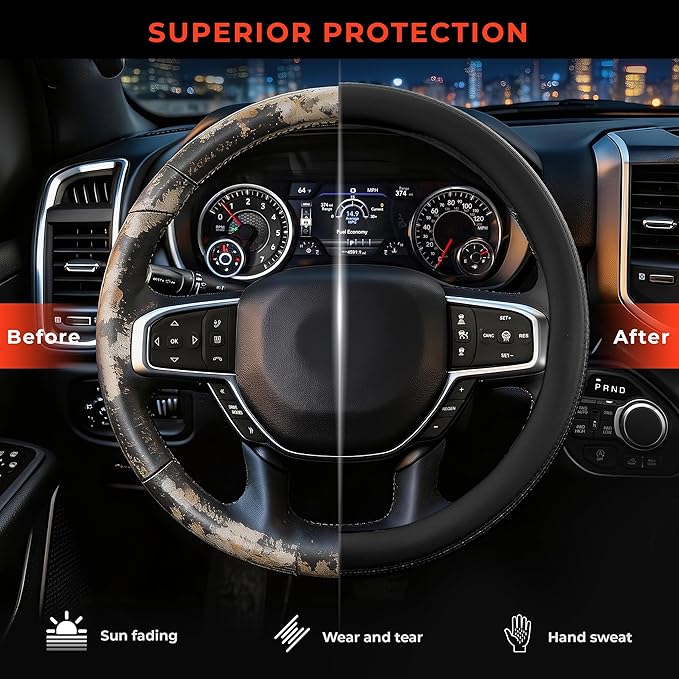 Steering Wheel Cover for Dodge Ram 1500 2500 3500 2012-2026, Fit 15.5-16" Wheels (Black)