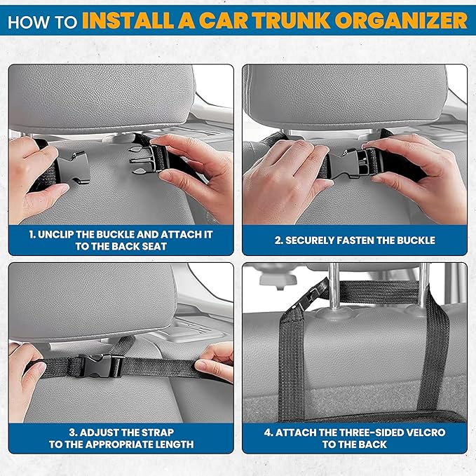 EcoNour Backseat Trunk Organizer | 42 x20 Inches Car Storage with 9 Spacious Pockets | Waterproof, Heavy-Duty Hanging Organize