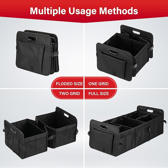 Simple Deluxe Car Trunk Organizer, Multi Compartments Collapsible Trunk Storage, Anti-slip, Waterproof 600D Oxford Polyester,