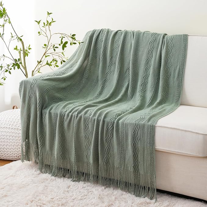 BATTILO HOME Sage Green Throw Blanket for Couch, Sage Green Decor, Knit Throw Blankets for Bed, Spring Throw Blanket Light Bl