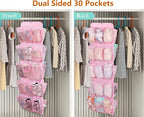 MISSLO 30 Large Pockets Dual Sided Hanging Shoe Organizer for Closet with Rotating Hanger Hanging Shoe Shelves, Pink